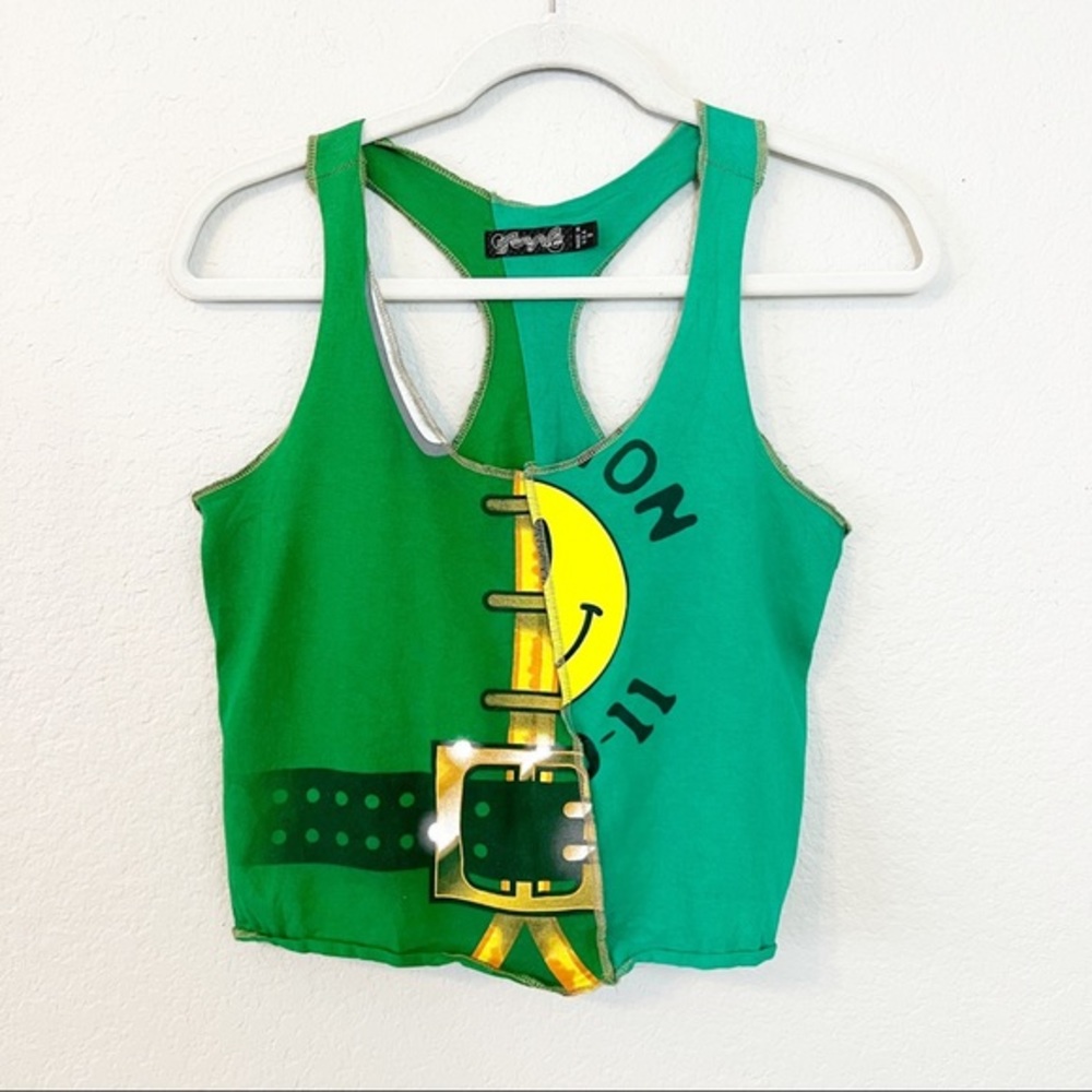 VNTG y2k Split Cropped Smiley Face Baby Tank